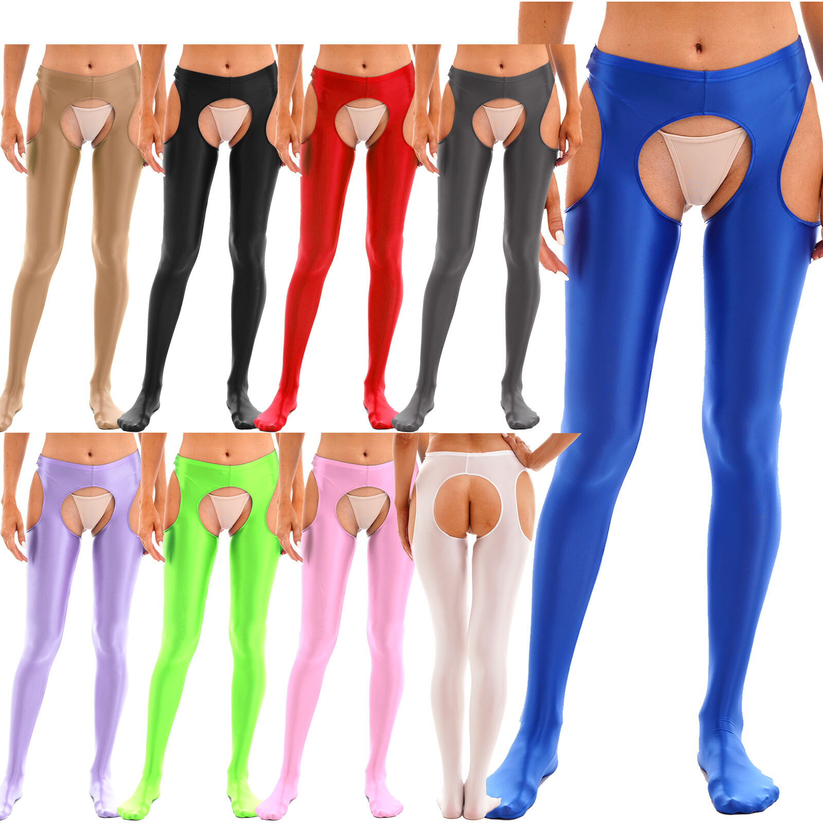 US Womens Glossy Pantyhose Shiny Crotchless Tights Yoga Dance Sports Long Pants