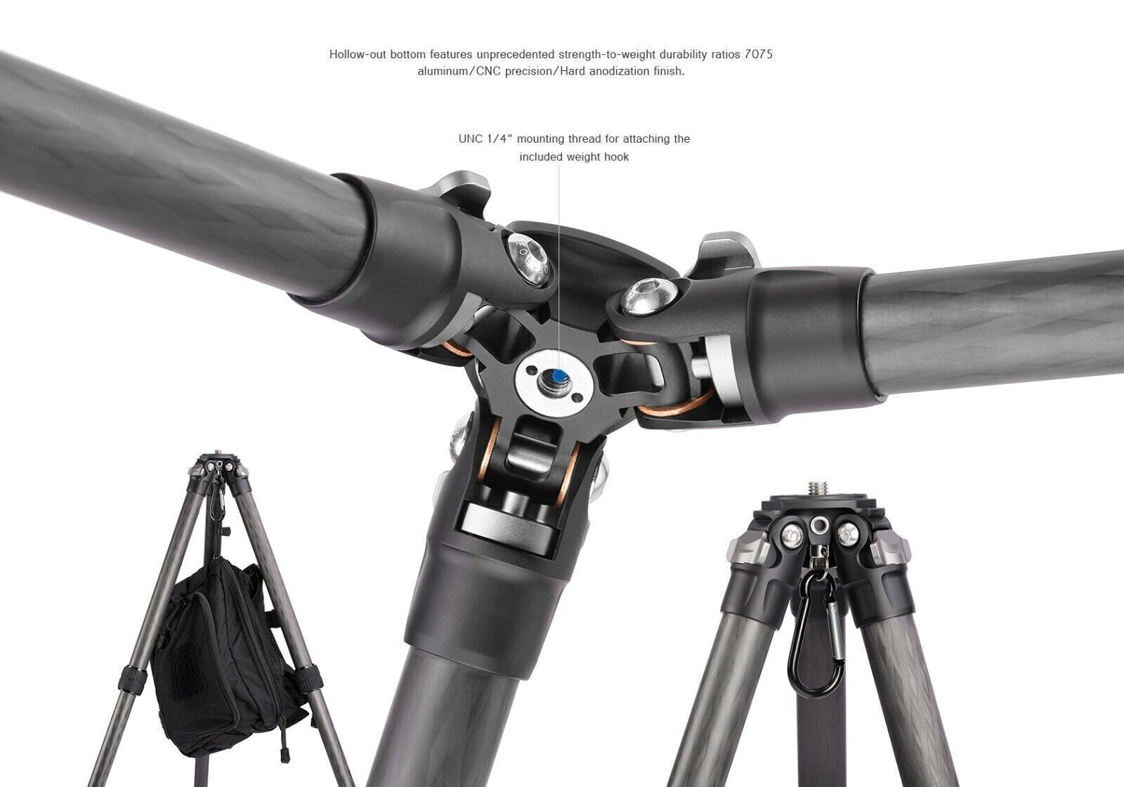 Leofoto LS-225C + LH25 + DC-222C Professional Carbon Fiber Tripod Set