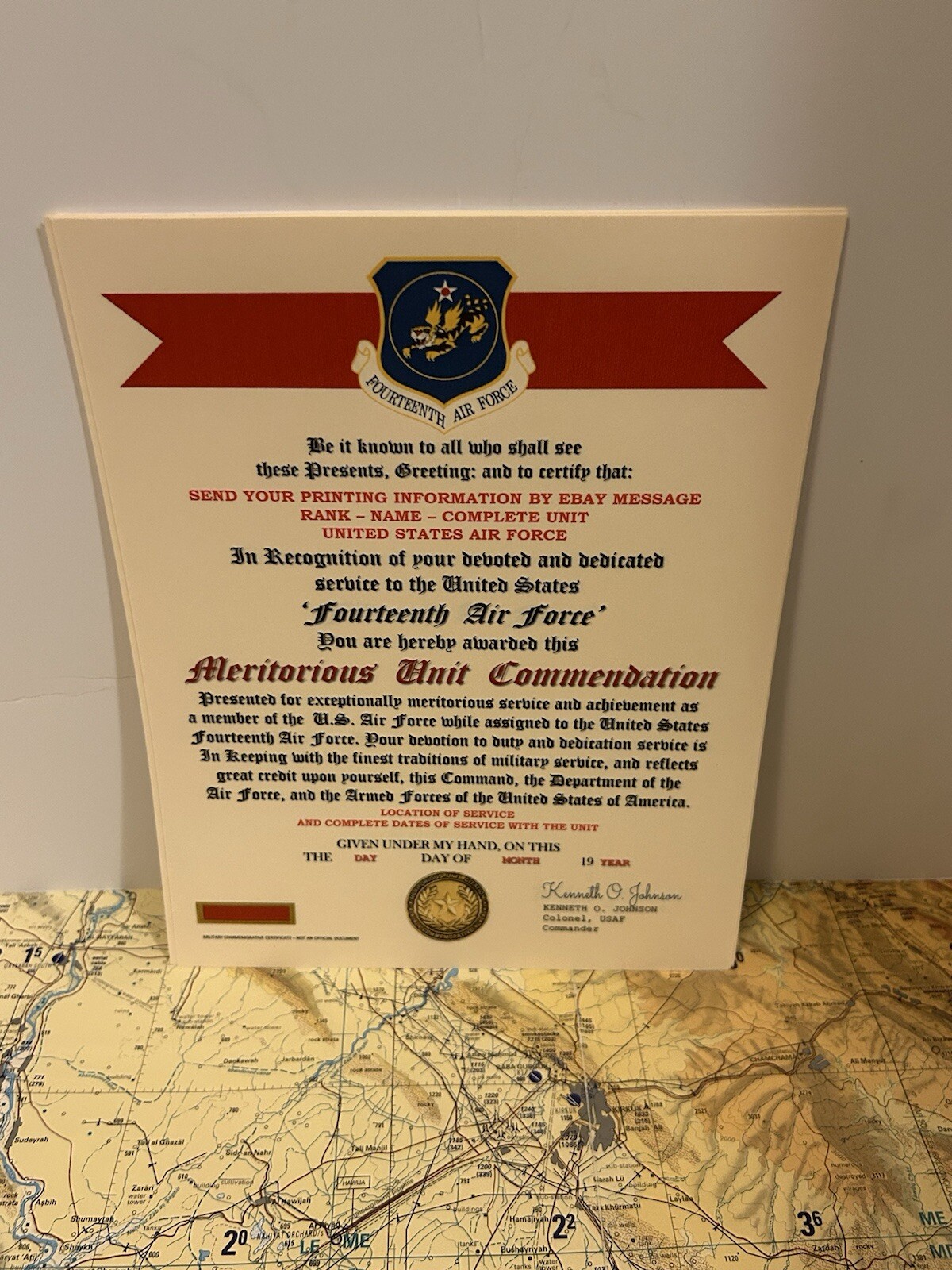 U.S. AIR FORCE / 14TH AIR FORCE - MERITORIOUS UNIT COMMENDATION CERTIFICATE