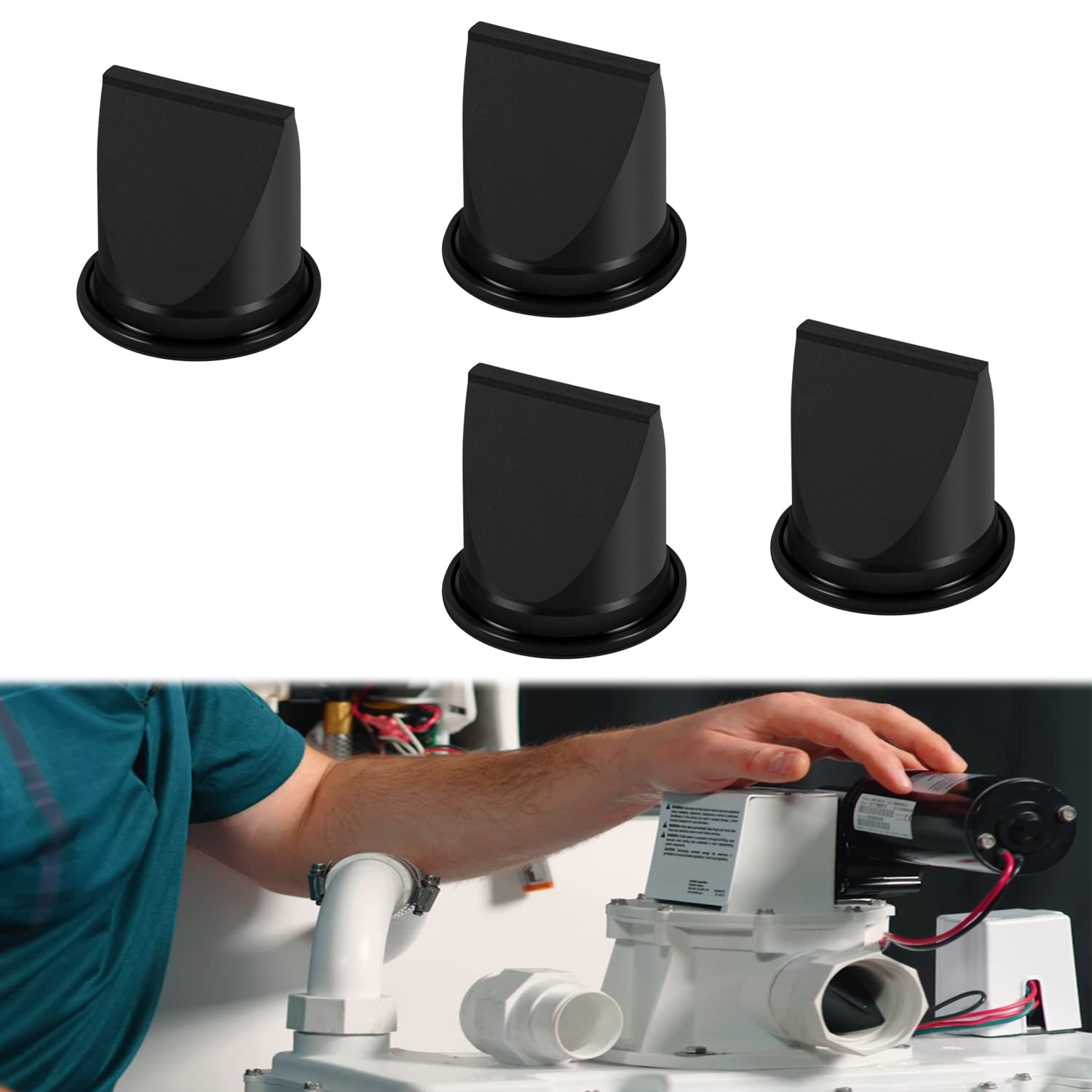 4 Pack DB Valve 1-1/2" Black Duckbill Valve Kit Replace fit for Dometic 38531...