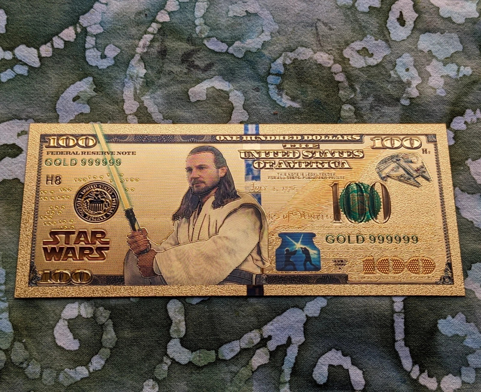 Qui-Gon Jinn Gold Foil Novelty Collectible Banknote Star Wars – Great Gift!