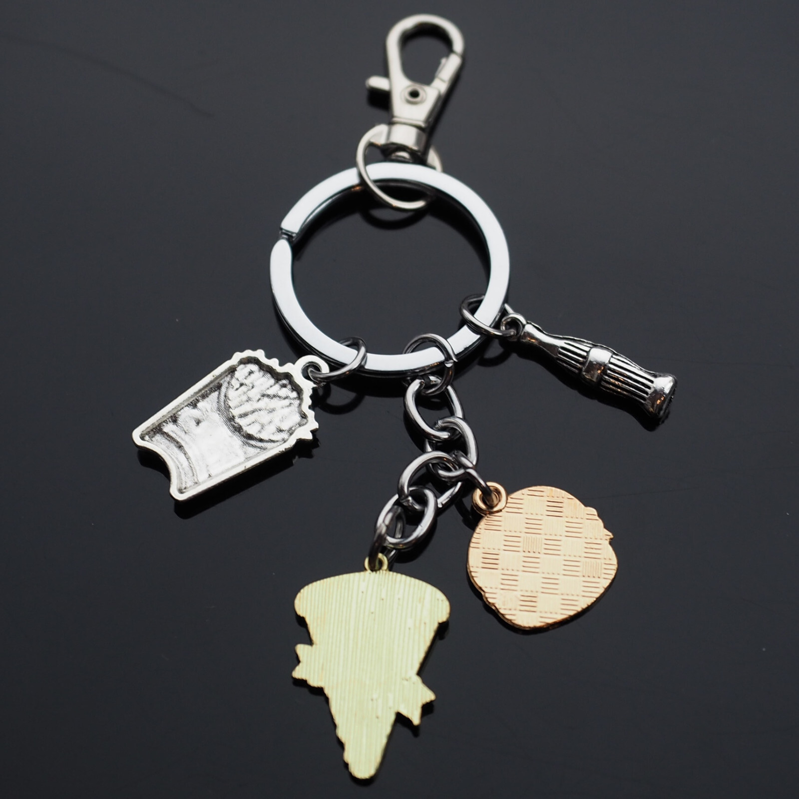 Cheeseburger Pizza Fries Soda Keychain Fast Food Clasp Clip Bag Novelty Charm