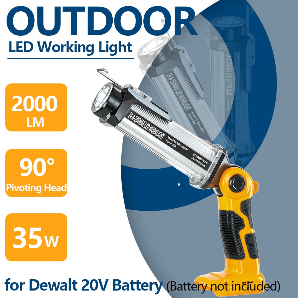 35W 2000LM Handheld LED Work Light Lamp for DeWalt 20V MAX DCB205 Li-Ion Battery