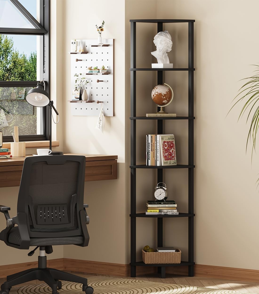 Elegant 6-Tier Industrial Corner Shelf - Customizable Storage Solution