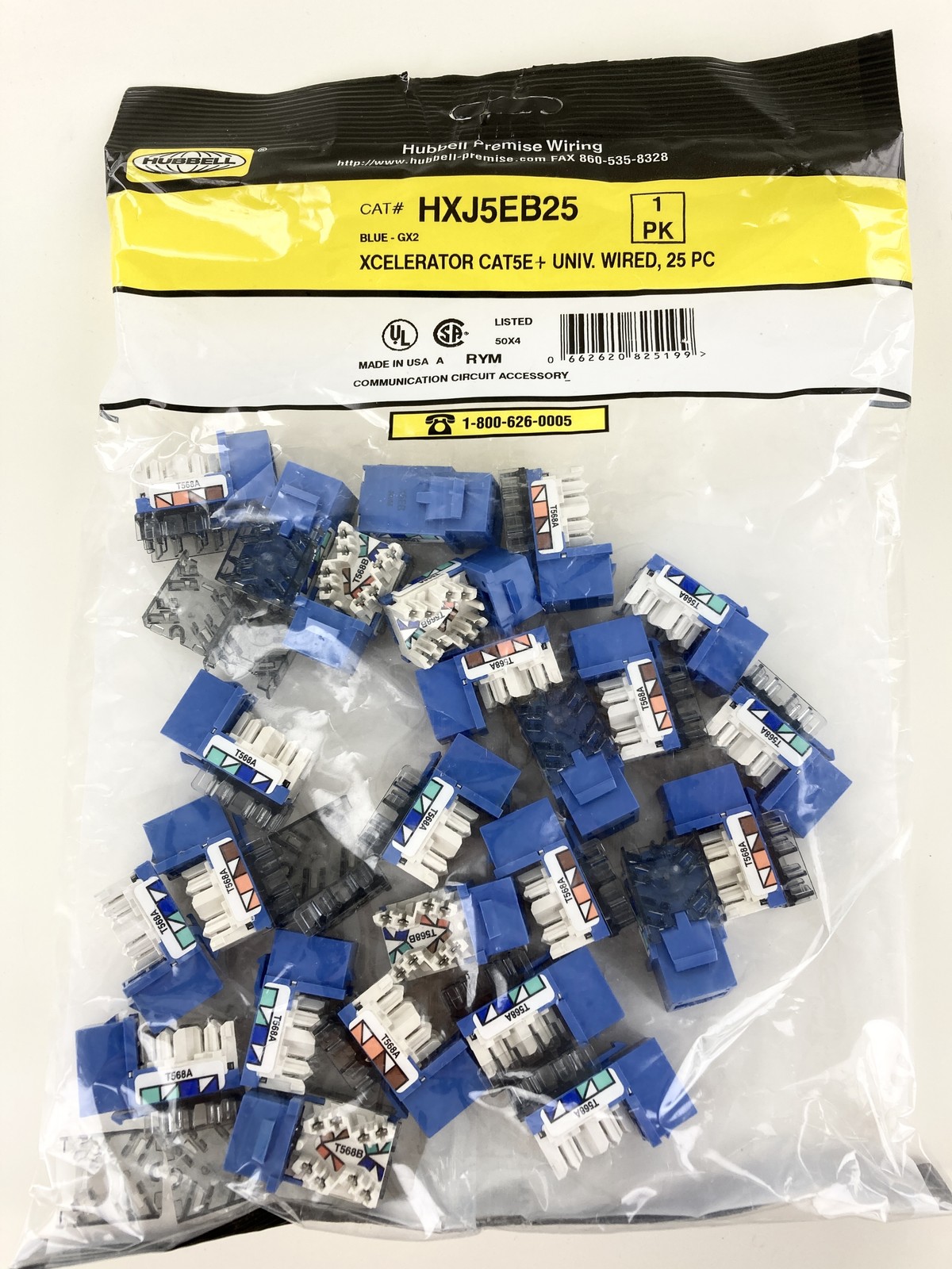 Hubbell HXJ5EB25 XCelerator Cat5e Jack, Blue, 25-Pack