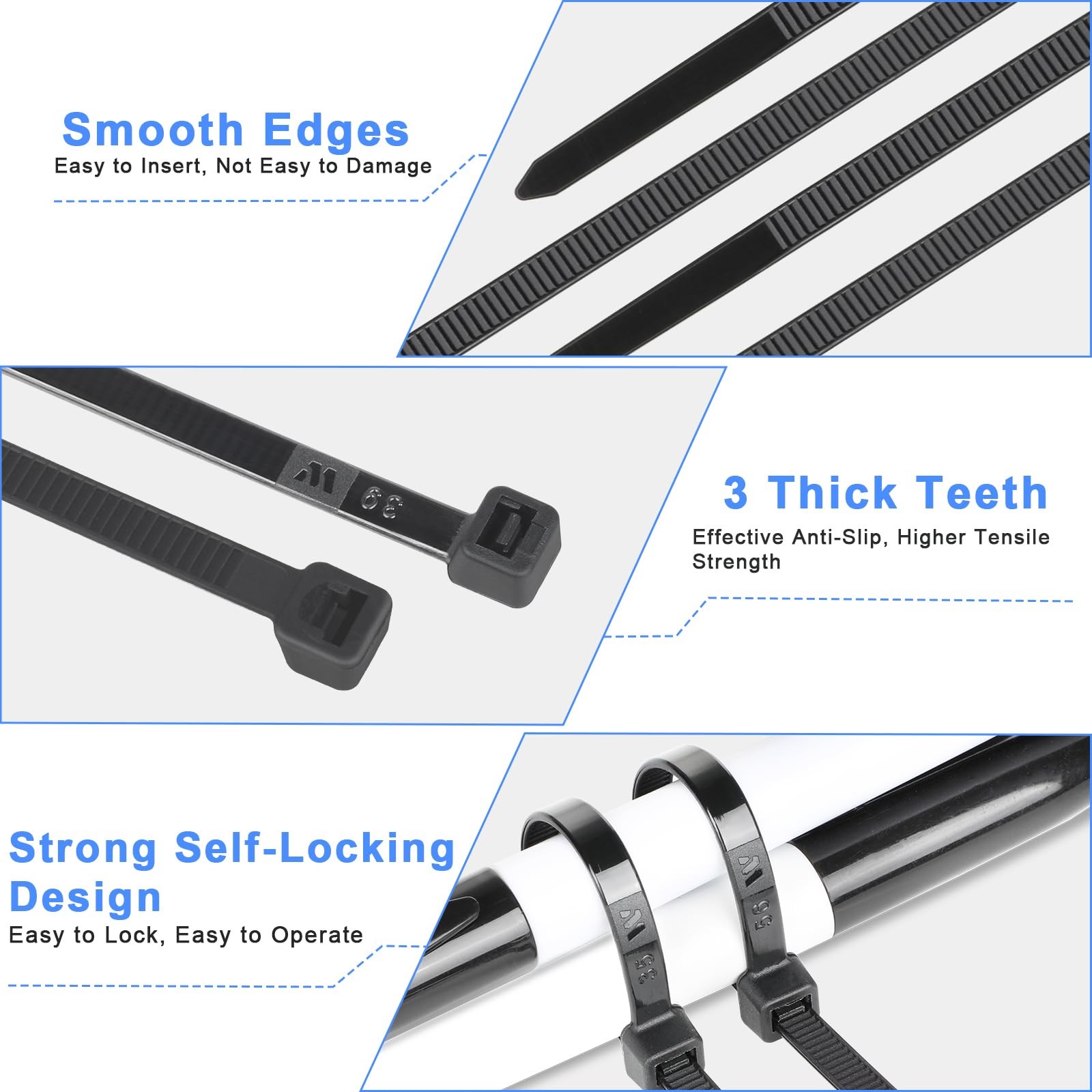 14 Inch Black Nylon Zip Ties, 1500 Pack Self-Locking 70lb Tensile