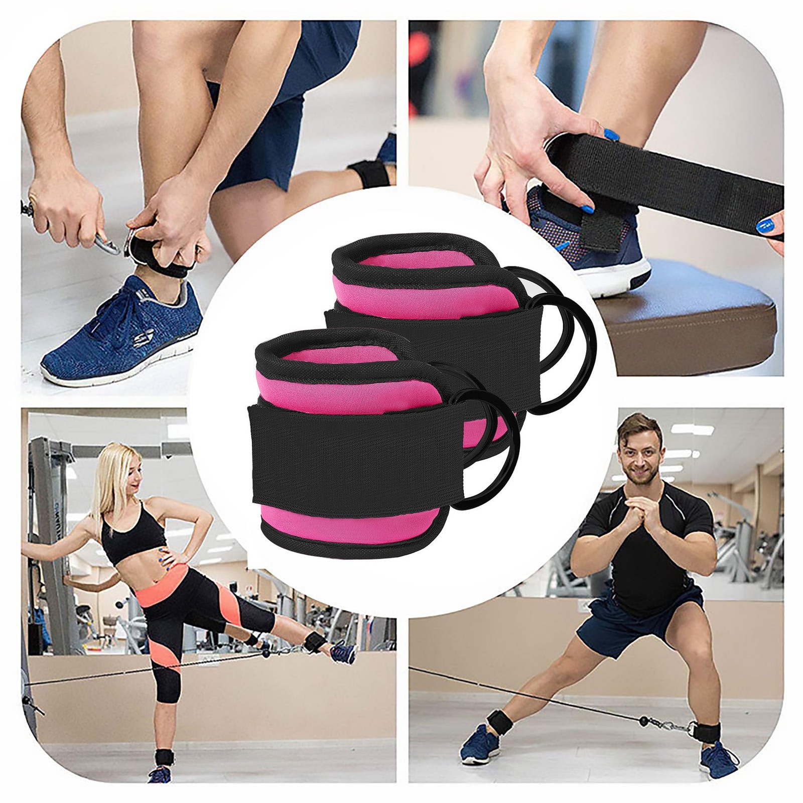 Ankle Strap for Cable Machine Glute Kickback Accessory, Rose Color