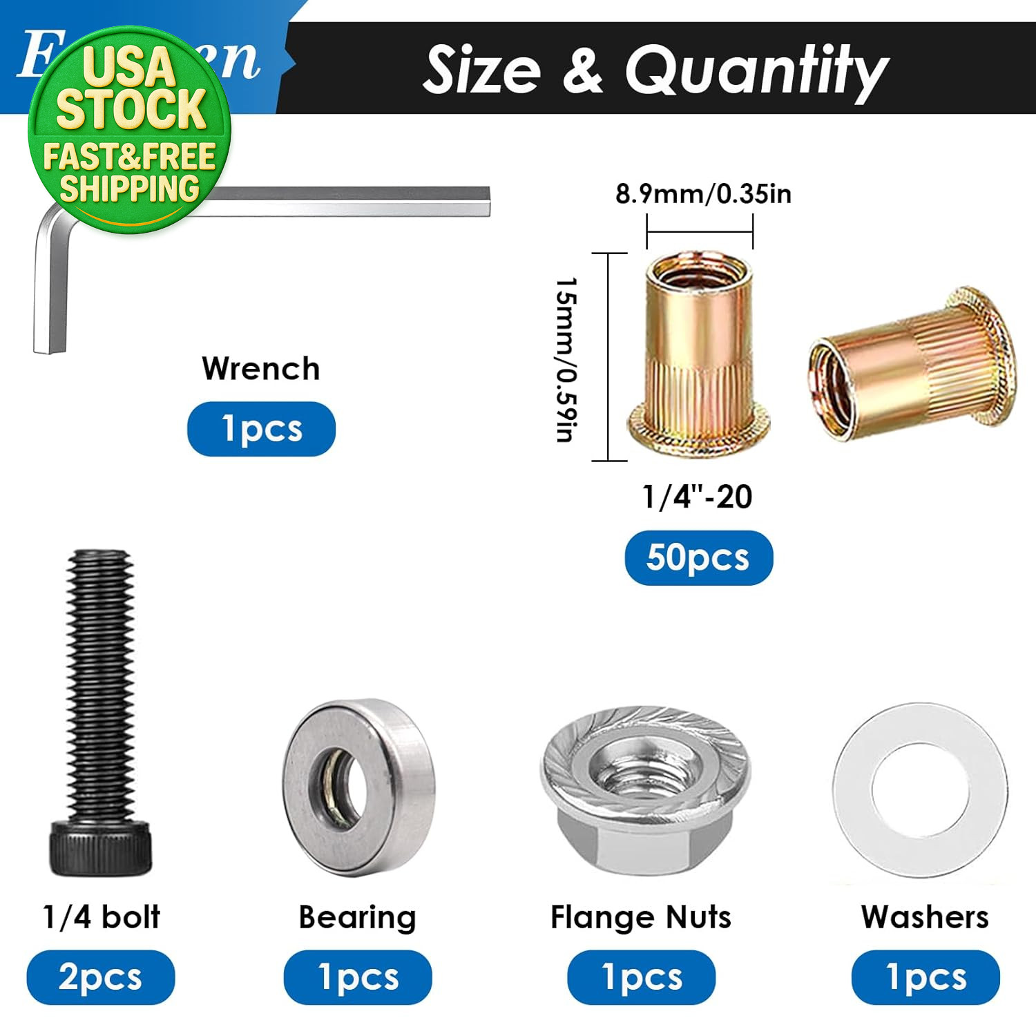50pcs 1/4-20 Rivet Nuts Set with Hand Tool Carbon Steel Threaded Insert Kit
