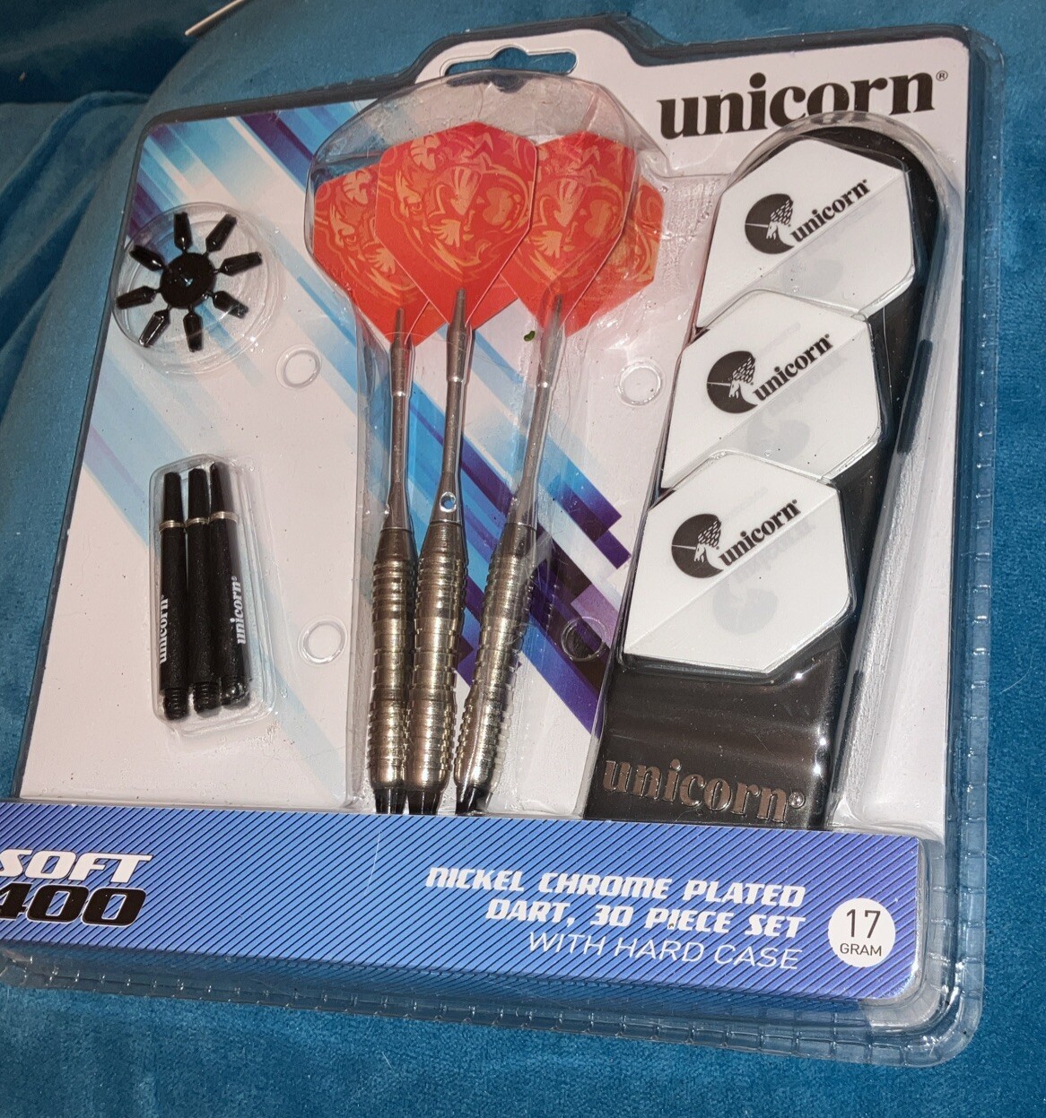 Unicorn Darts Soft 400 Nickel Chrome Plated Dart Set w/ Case NEW