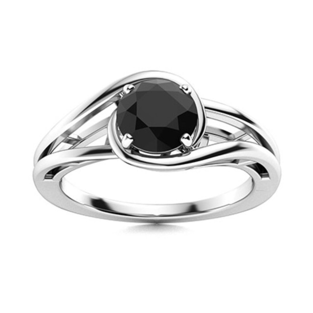 Solitaire 5MM Round Black Spinel 925 Sterling Silver Split Shank Ring For Women