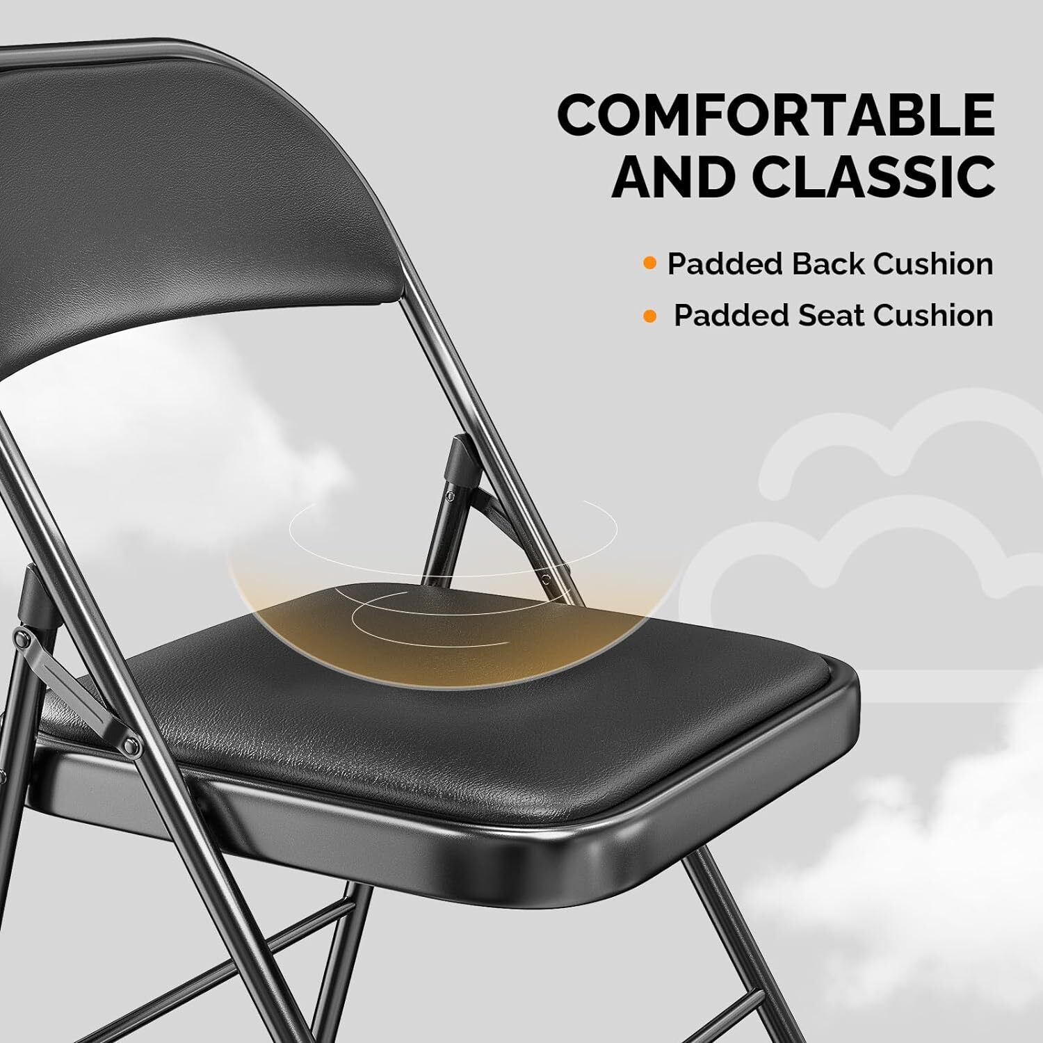 6 Pack Folding Chairs Padded Seats, Metal Frame Pu Leather Seat & Back, 350 lbs