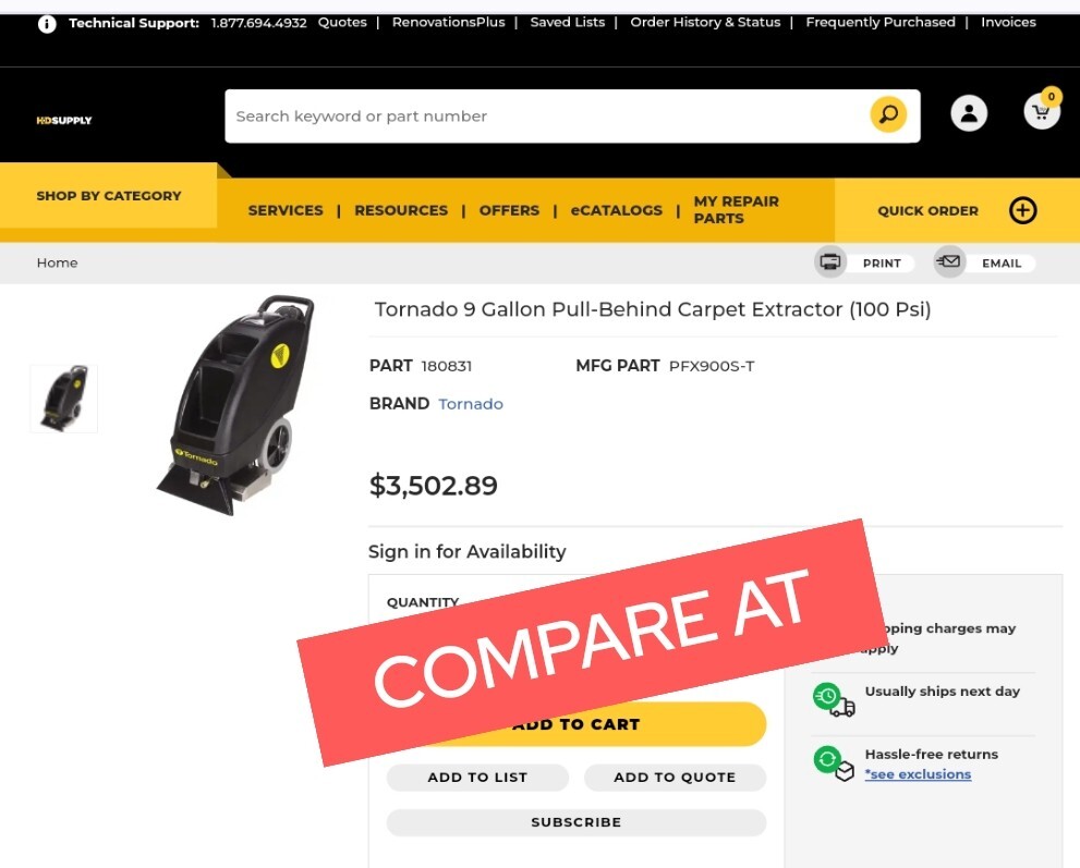 Tornado 9 Gallon Pull-Behind Carpet Extractor (100 Psi) Model # PFX900S - T