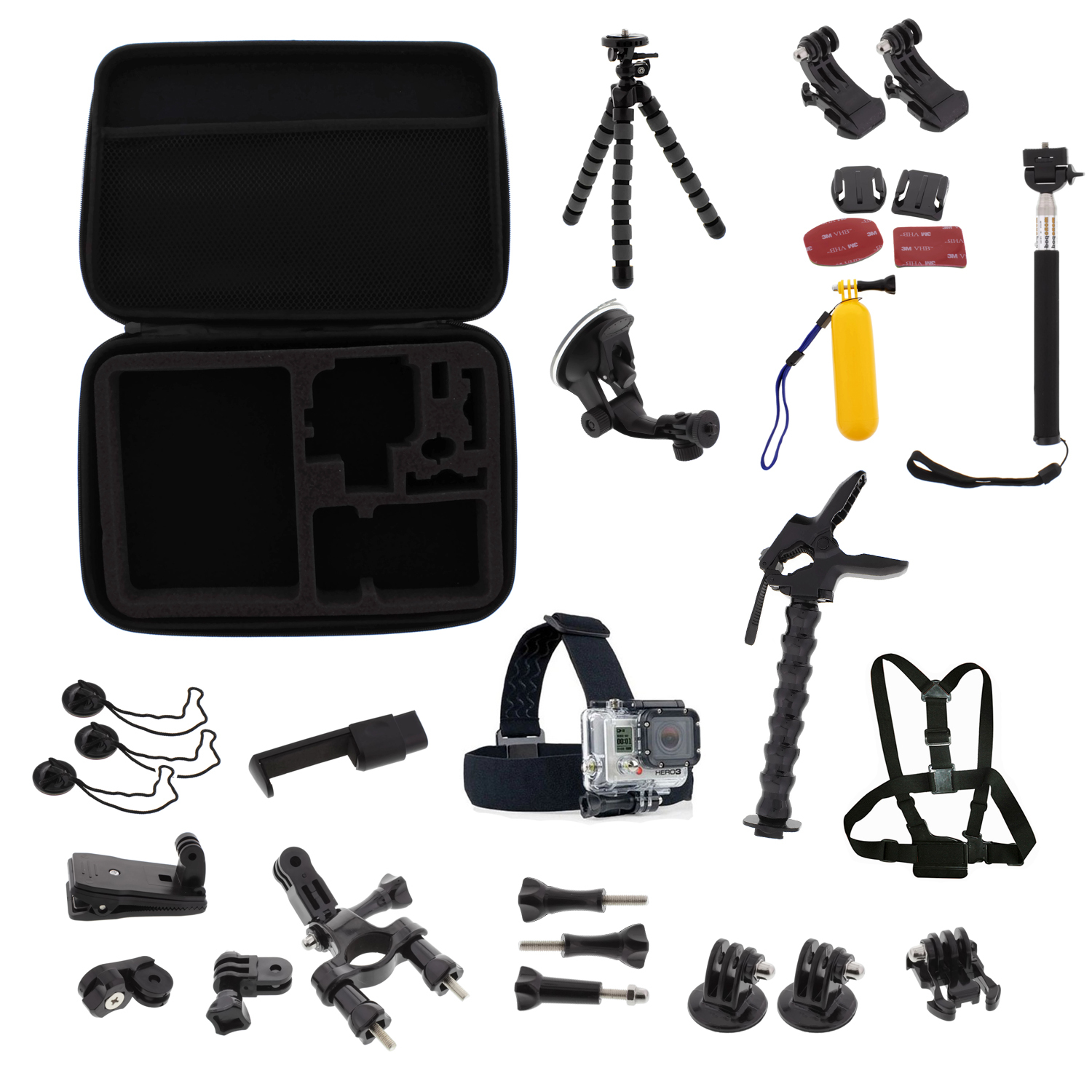 Tripod Monopod Head Chest Mount Camera Accessory Bundle Kit For GoPro Hero 1/2/3