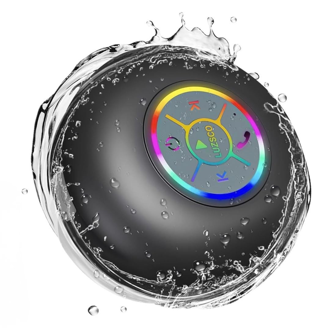 Luzsco Bluetooth Shower Speaker with LED – Portable Wireless Mini Black