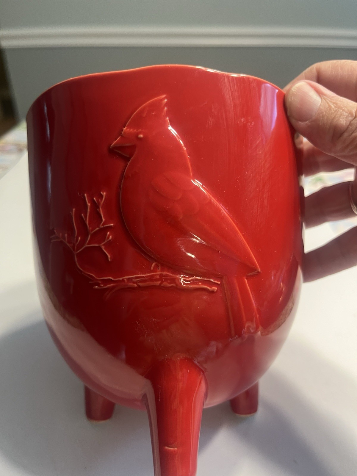 Napco Cardinal Bird Three Footed Red Planter