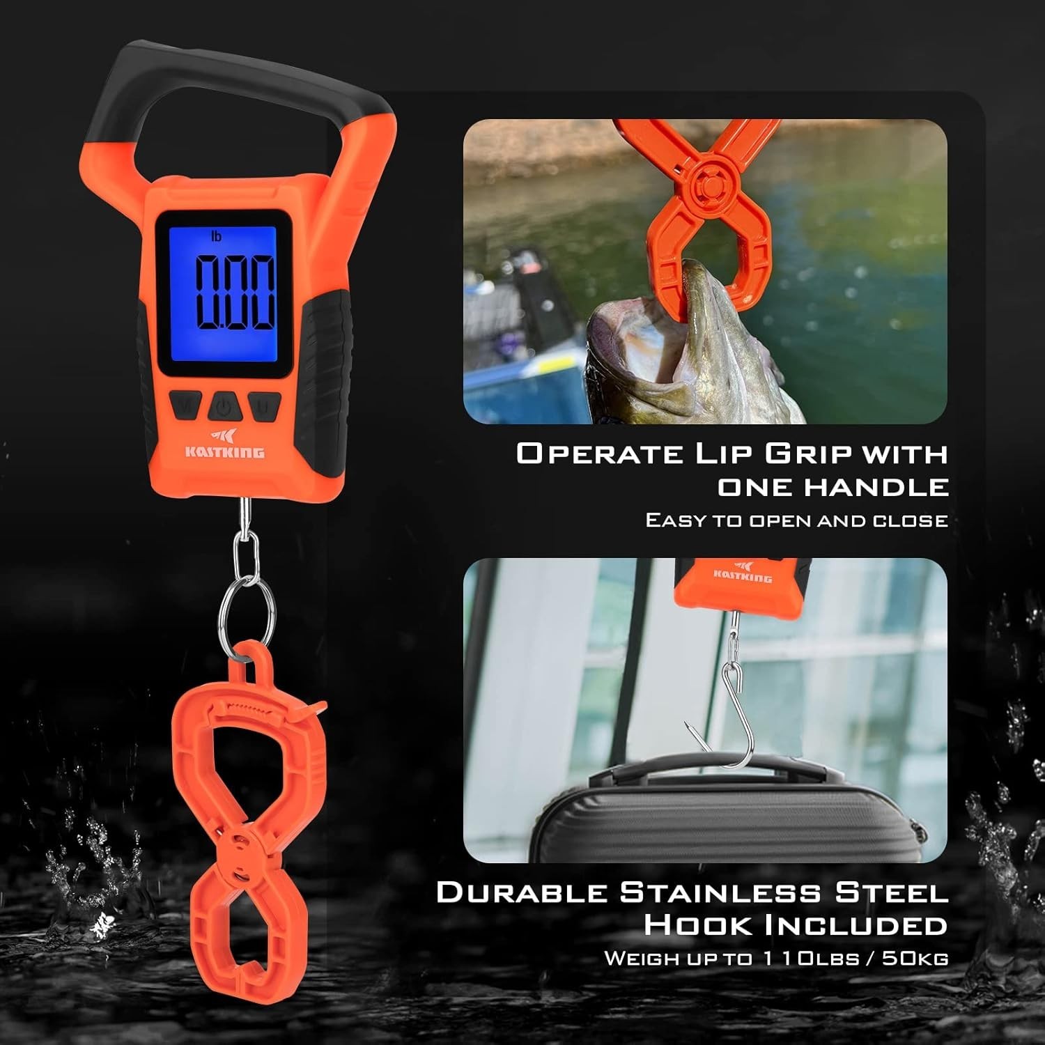 110lb Waterproof Fish Scale with Large LCD Display & Memory Functionality