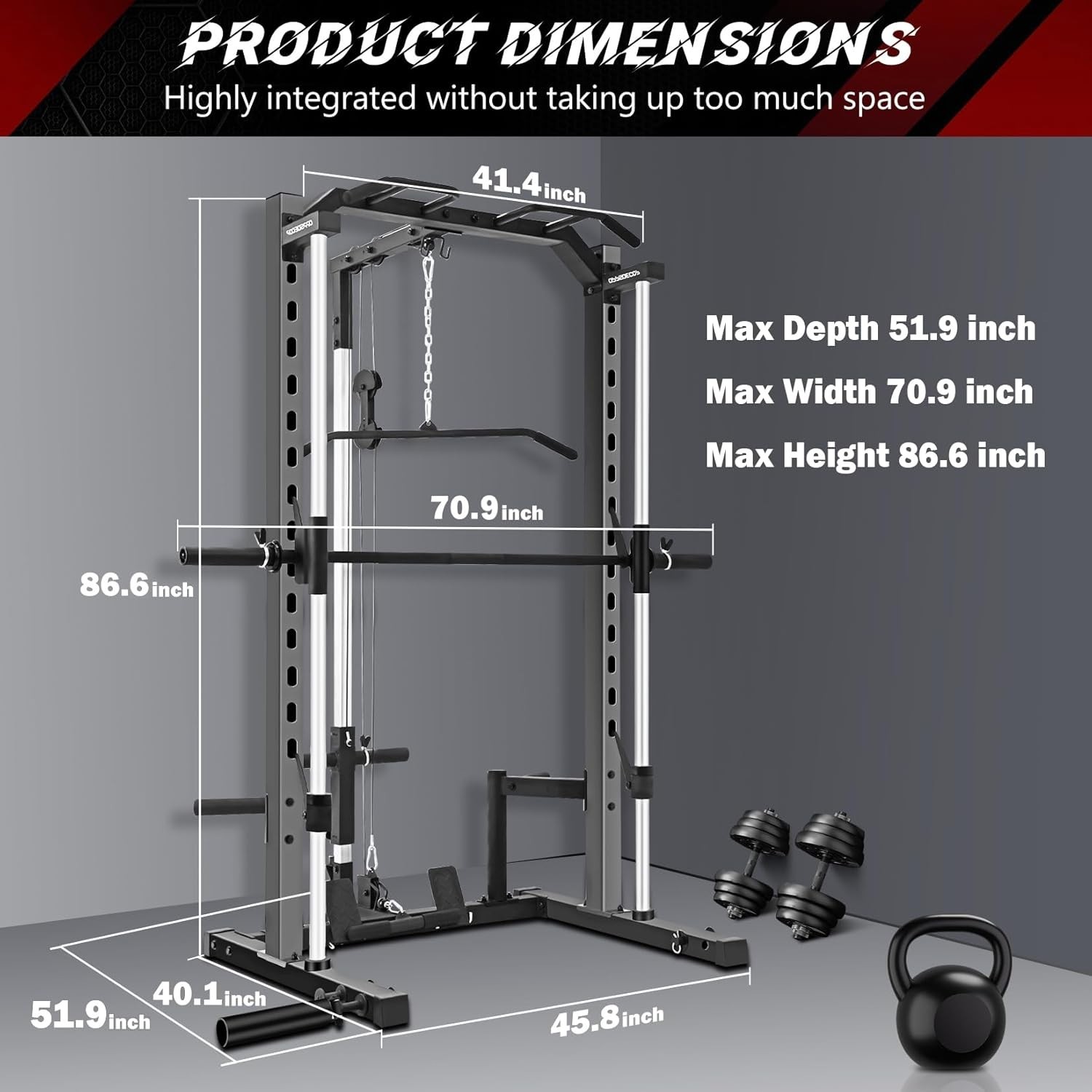 Smith Machine Power Rack with LAT Pulldown Multi-Functional with Attachments New