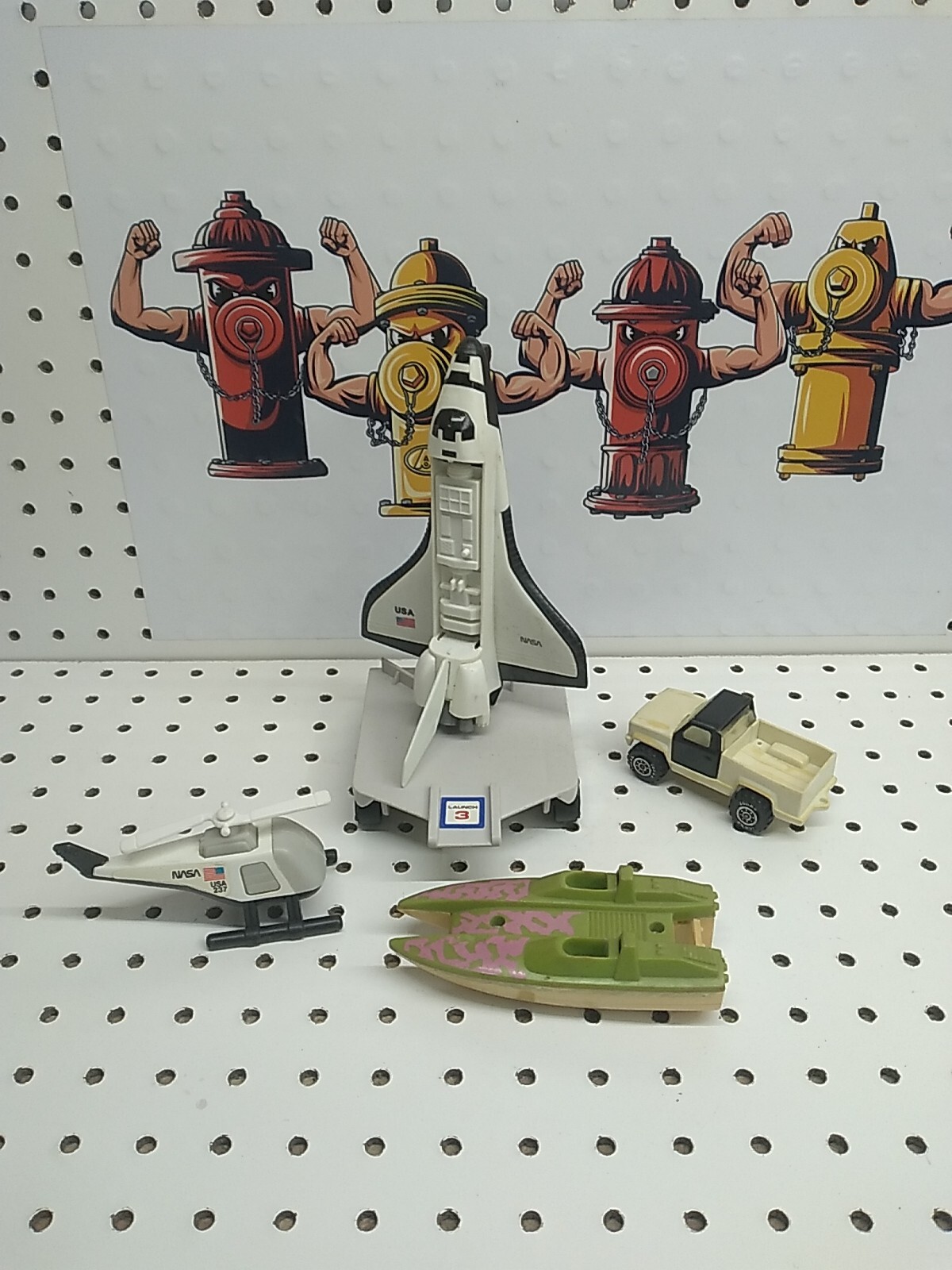 Lot of 80s toys | NASA Space Shuttle w/ Launch Trailer, Helicopter | Boat, Truck