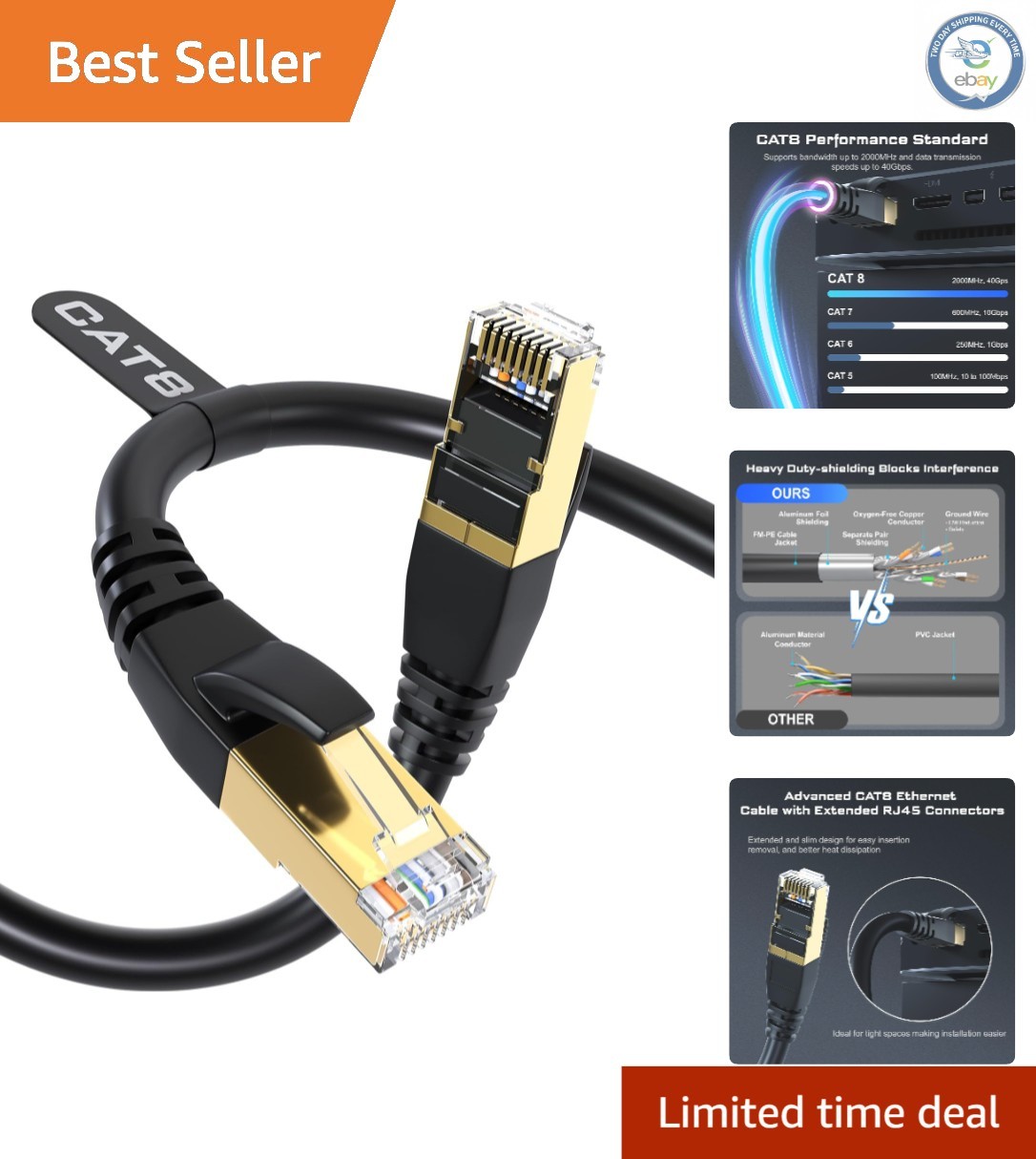 Reliable 6FT Cat8 Ethernet Cable - 40Gbps, Weatherproof, for Gaming & Streaming