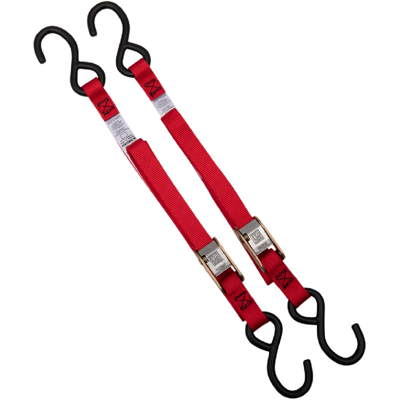 Ancra Classic Tie-Down Straps 1in x 66in Red Pair Cam Buckle S-Hooks 4088810