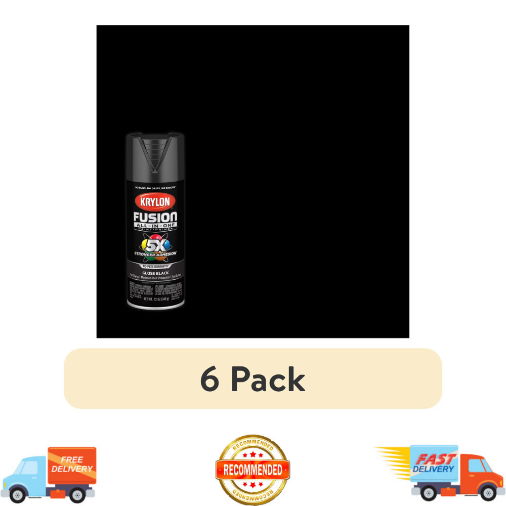(6 Pack) Krylon Fusion All-In-One Spray Paint, Gloss Black, 12oz, Multi-Surface