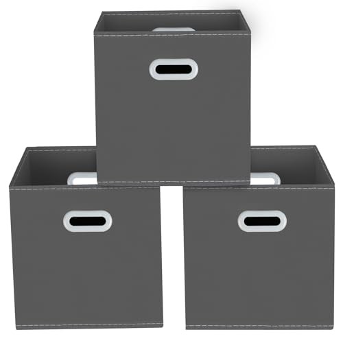 Yunkeeeper storage bins Cubes, Fabric Cube Organizer with Handle, 3 Pack Gray