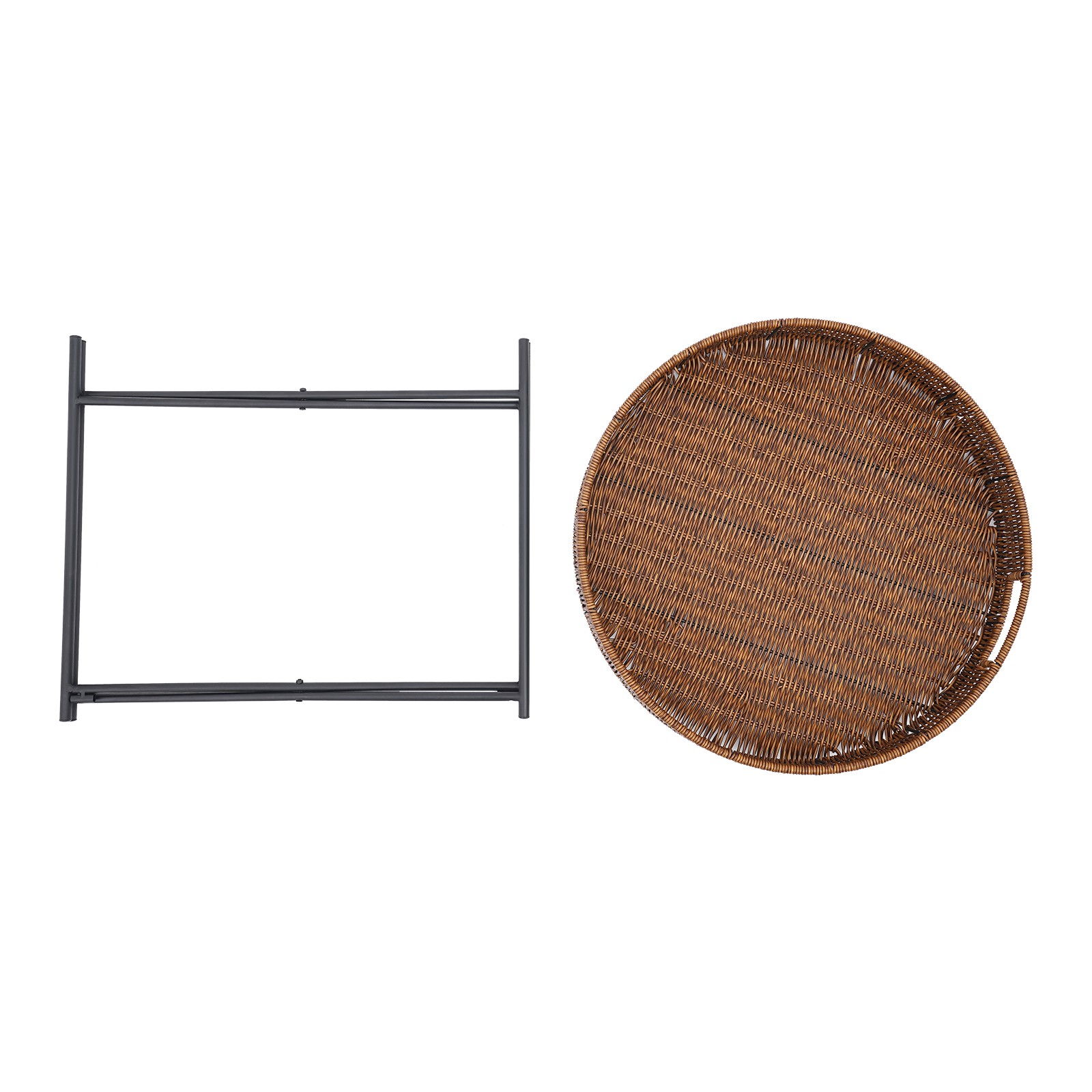 Black, Brown Small Round End Table Indoor Wicker Rattan Side Table,Round Tray
