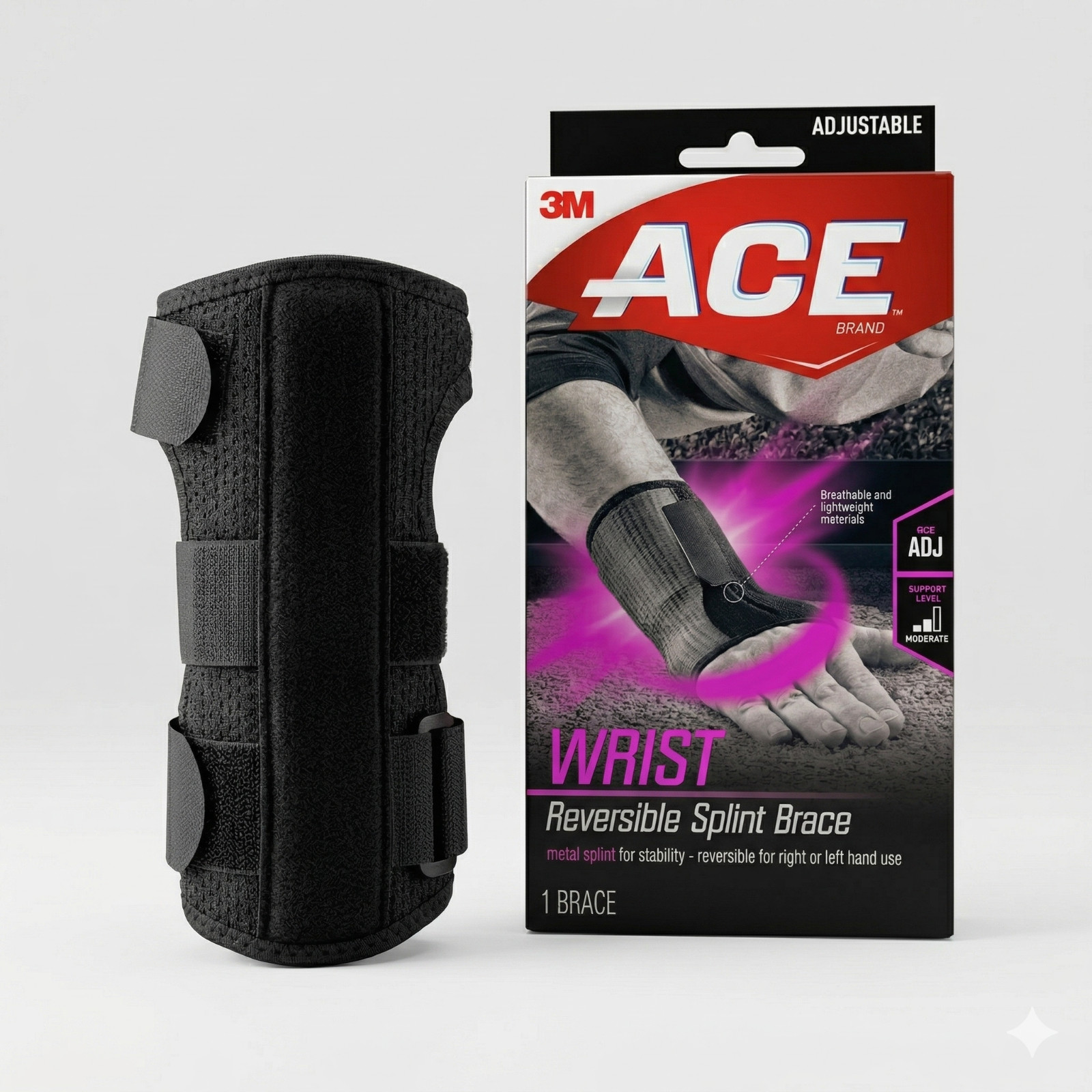 ACE Reversible Wrist Brace Splint Adjustable Support Left/Right Hand 1 Count