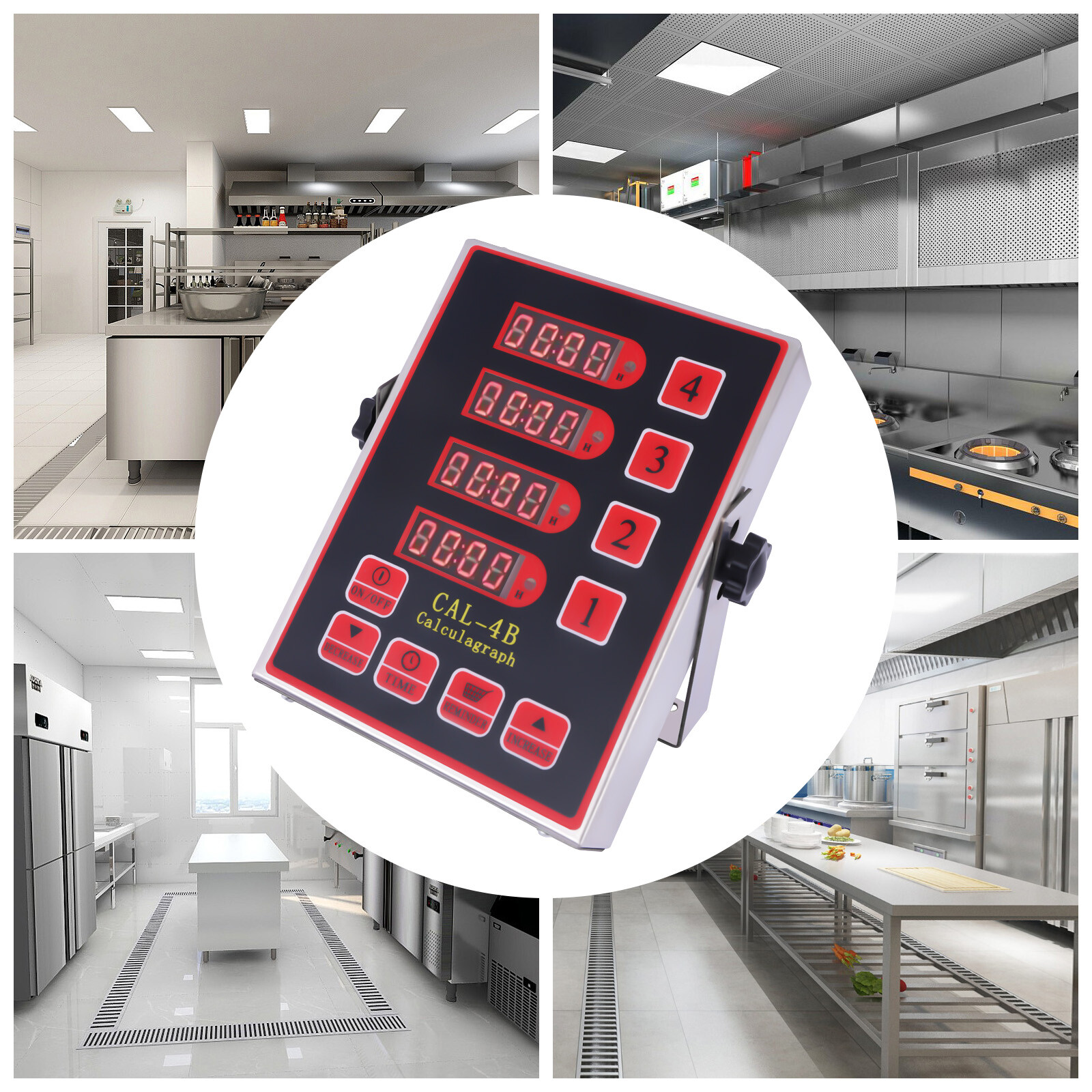 Commercial 4Channel Kitchen Timer Digital Restaurant Loud Alarm Cooking Reminder