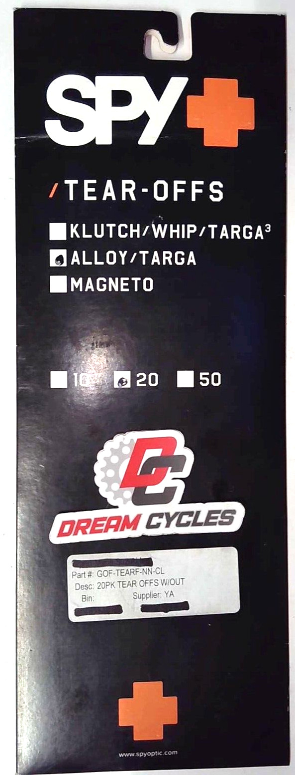Spy+ - NEW OEM Tear-offs Alloy/Targa (20) Qty 1 - 050044183007