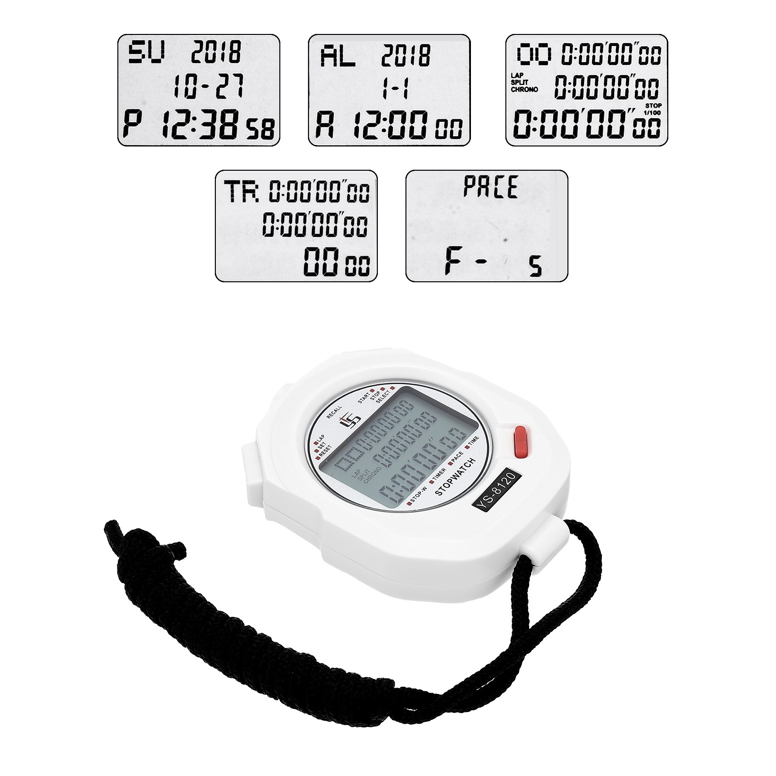 Professional Sport Stopwatch Timer 120 Lap Memory 0.01 Second Timing White