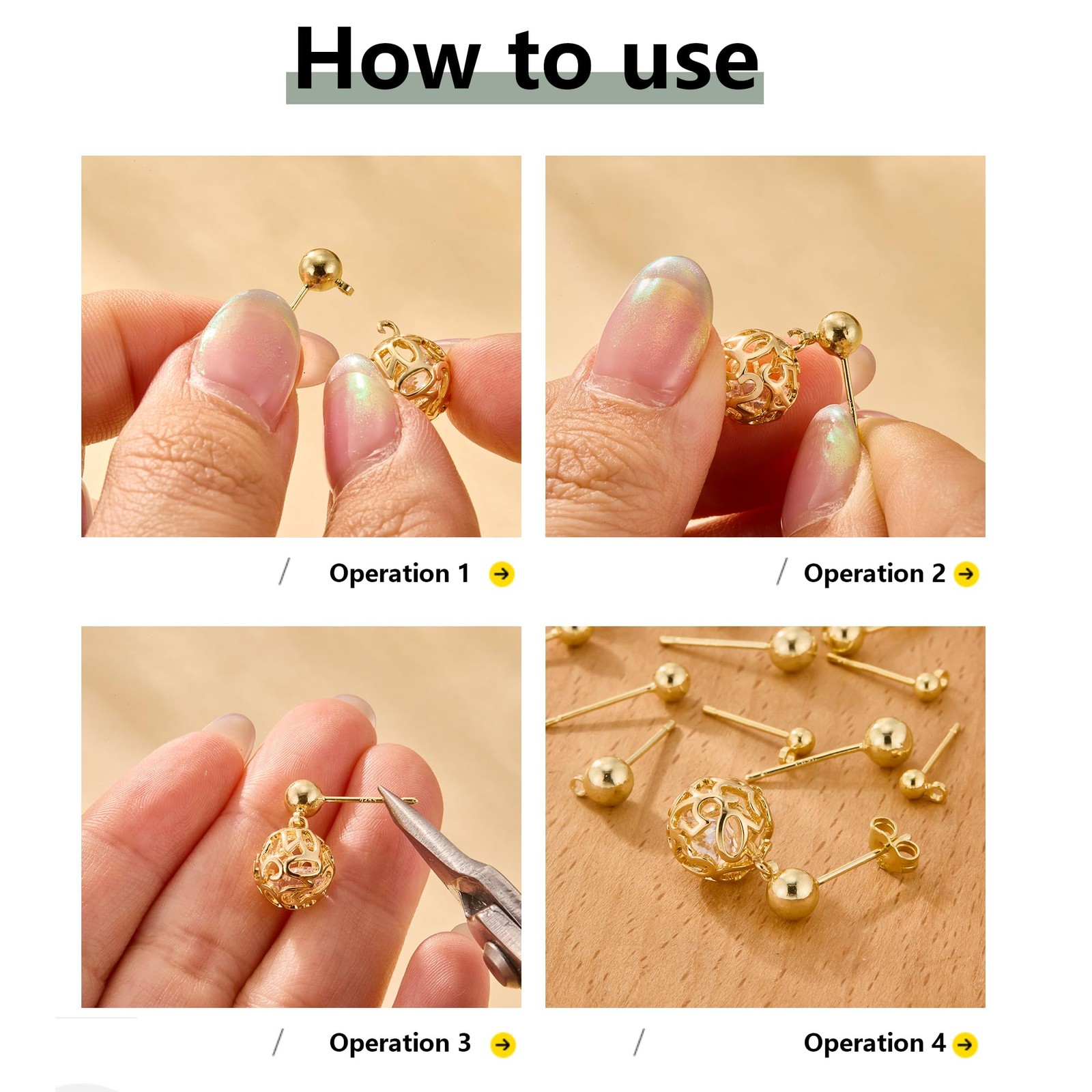12Pcs Gold Earrings Making Supplies Ball Studs Post with Loop Ear Backs | Hyp...