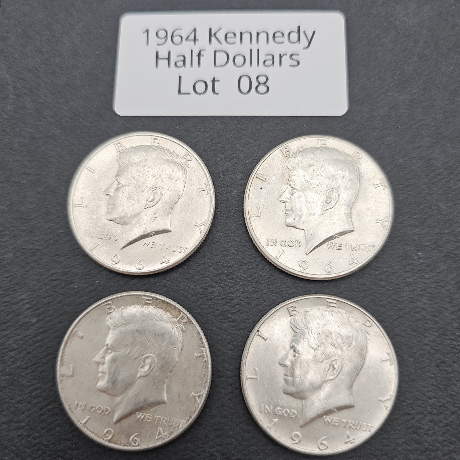 1964 Kennedy Half Dollars Philadelphia 90% Silver - Lot of 4 Coins - Lot #8 of 9