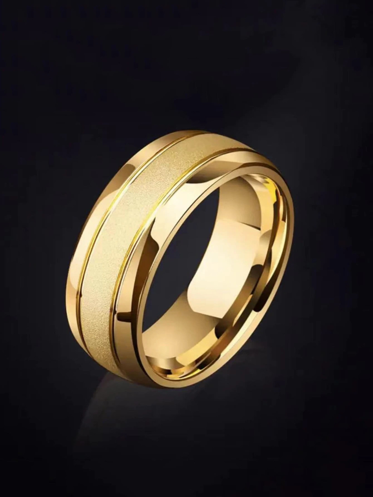 Anillo de Hombre de Matrimonio Acero Inoxidable en Oro 10K Joyeria 8mm Sortijas