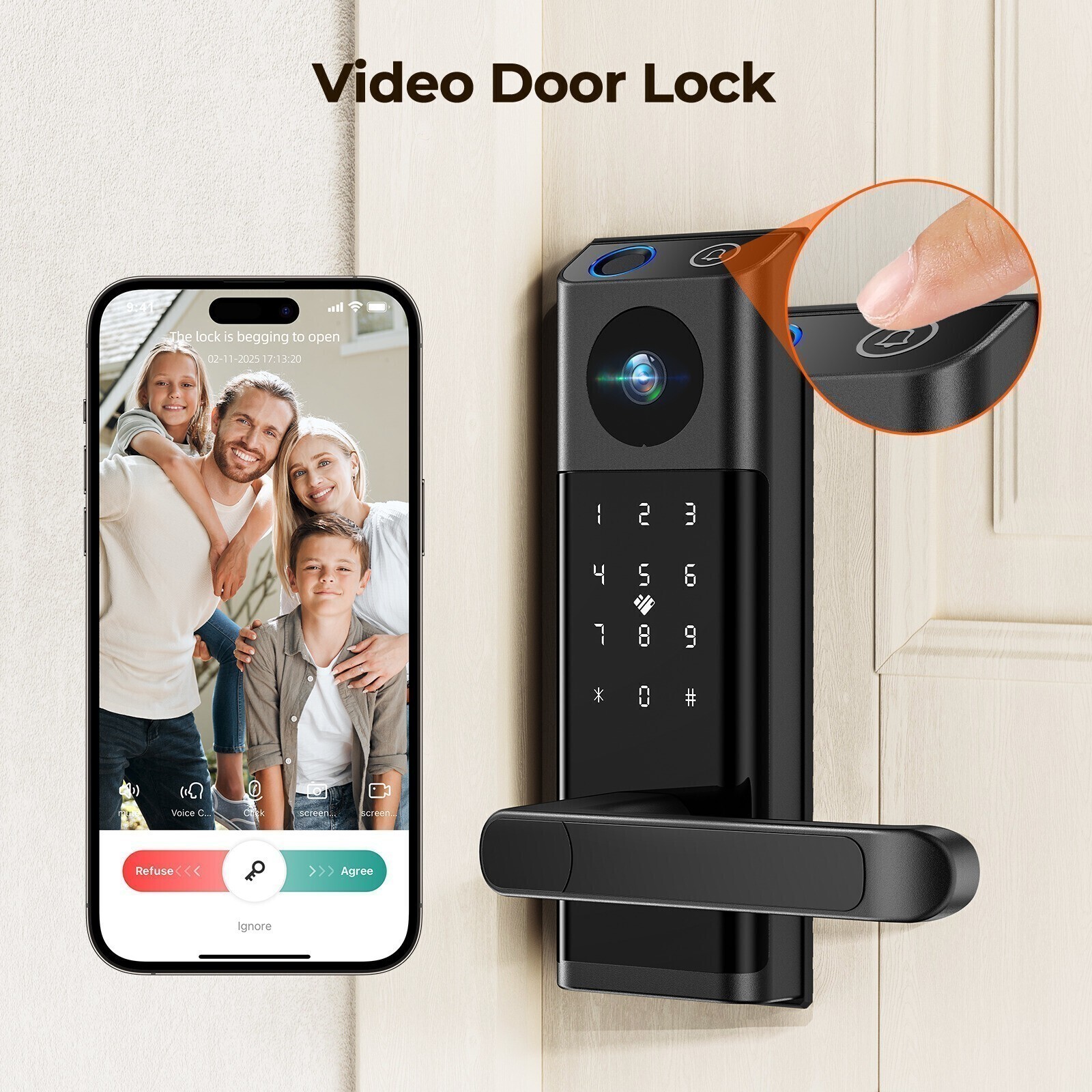Smart Door Lock +Camera& Handle Biometric Electronic Keyless Entry Doorbell Lock
