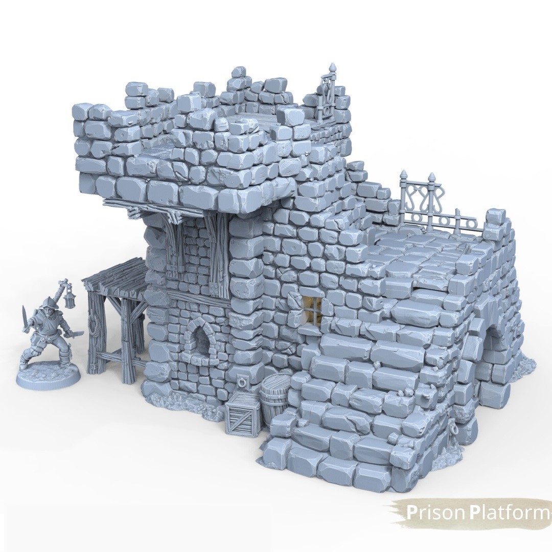 Ruined Prison platform - Fantasy wargaming Terrain 28mm - Mordheim etc