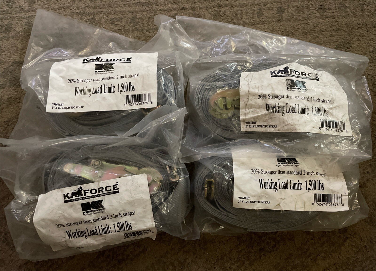 KINEDYNE K Force 2” x 16' LOGISTIC CARGO RATCHET STRAP E fitting Lot pack of 4