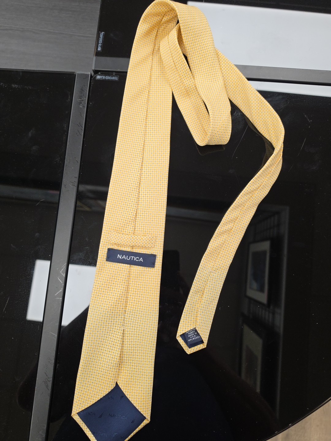 nautica yellow blue white striped silk satin men's tie classic neckwear, NES8