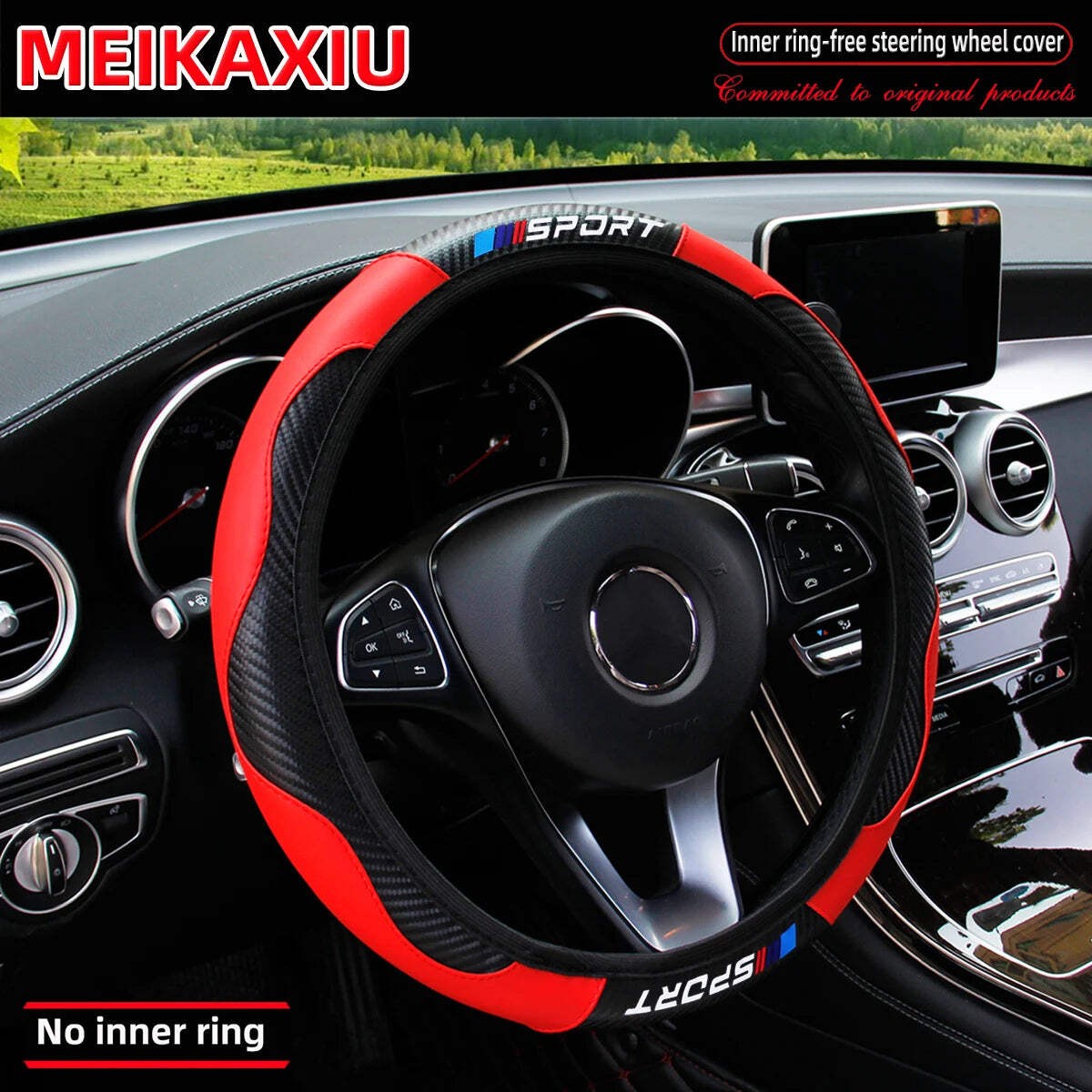 Protector deportivo de cuero y fibra de carbono para volante, accesorio decorati