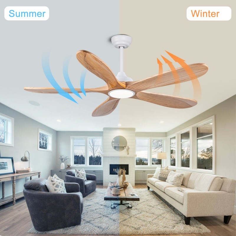 52" Modern Solid Wood Ceiling Fan w/Light 3CCT Noiseless Reversible APP/Remote