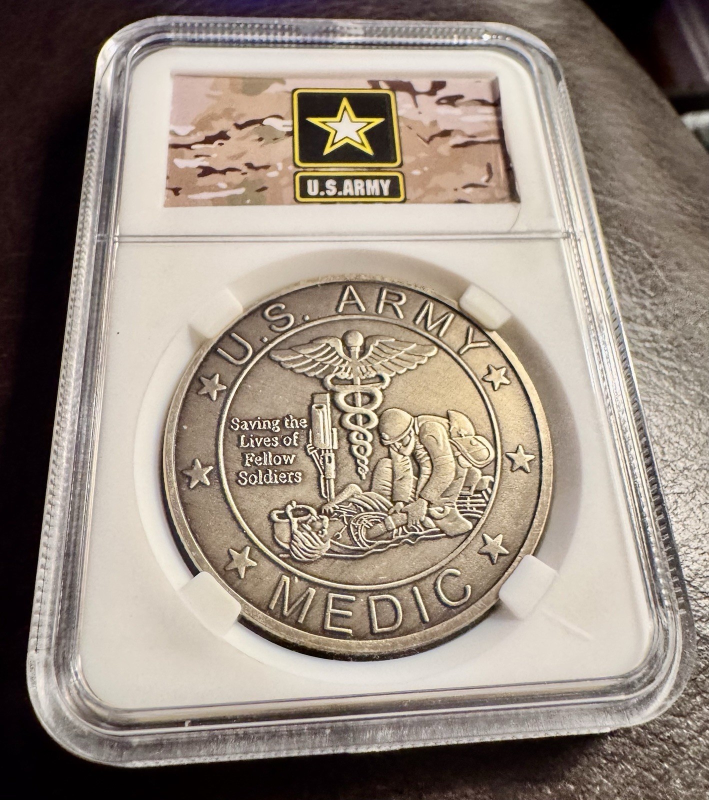 United States Army Medic Challenge Coin  In Display Case USA
