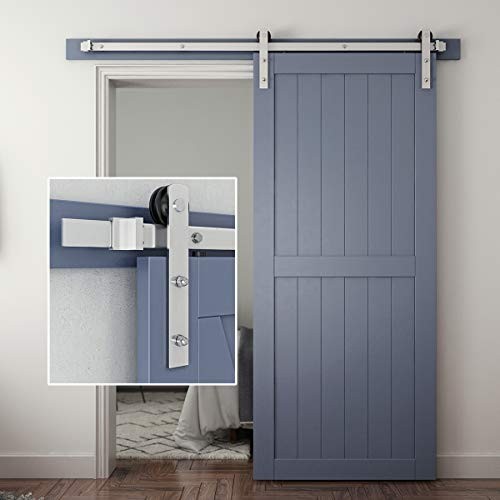 Brushed Nickel Sliding Barn Hardware Kit-Sturdy Silvery Track-Smoothly 6 Feet