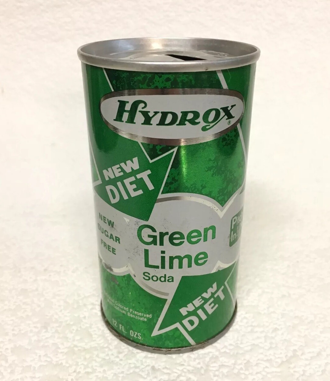 Vintage HYDROX Soda Pop Can NEW DIET GREEN-LIME Straight Steel T/O CHICAGO, ILL.