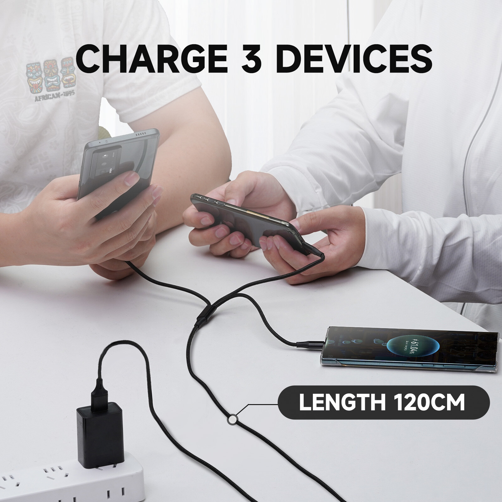 3A Fast USB Charging Cable Universal 3 in 1 Multi Function Cell Phone Charger
