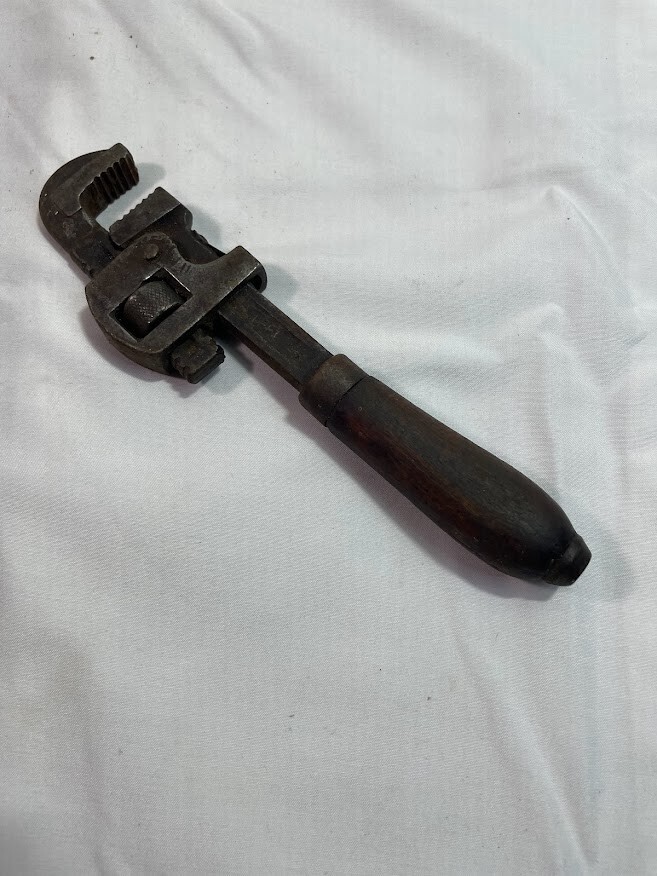 Vintage Wood Handle Steel #8 Adjustable Pipe Wrench