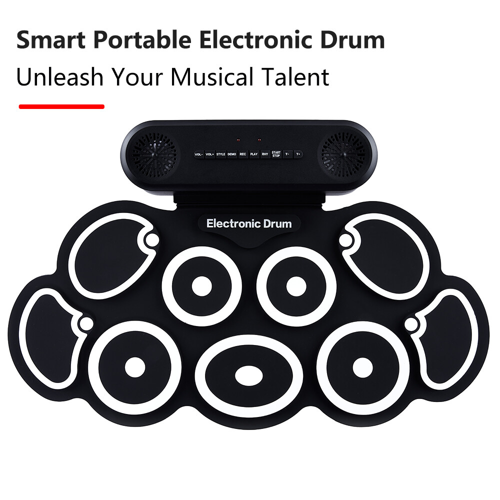 Electronic Drum Set 9 Pads Drum Practice Pad Kit Roll-Up Electric Drum Set