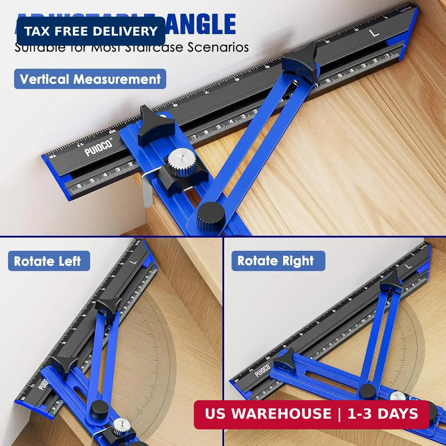 Stair Tread Template Tool, Stair Measuring Tool with Triangular Structure Brace