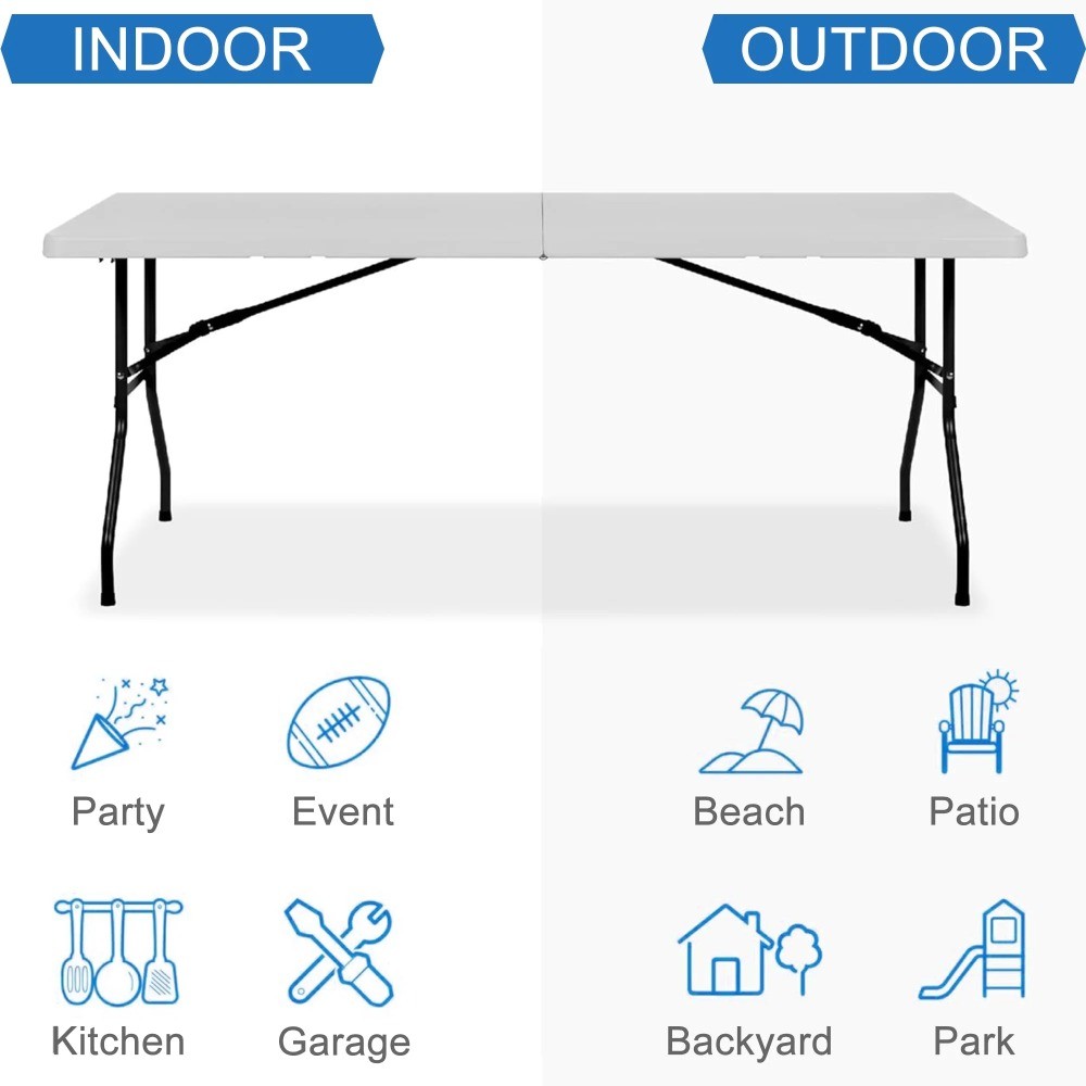 6 Foot Folding Table,Fold-in-Half Plastic Table