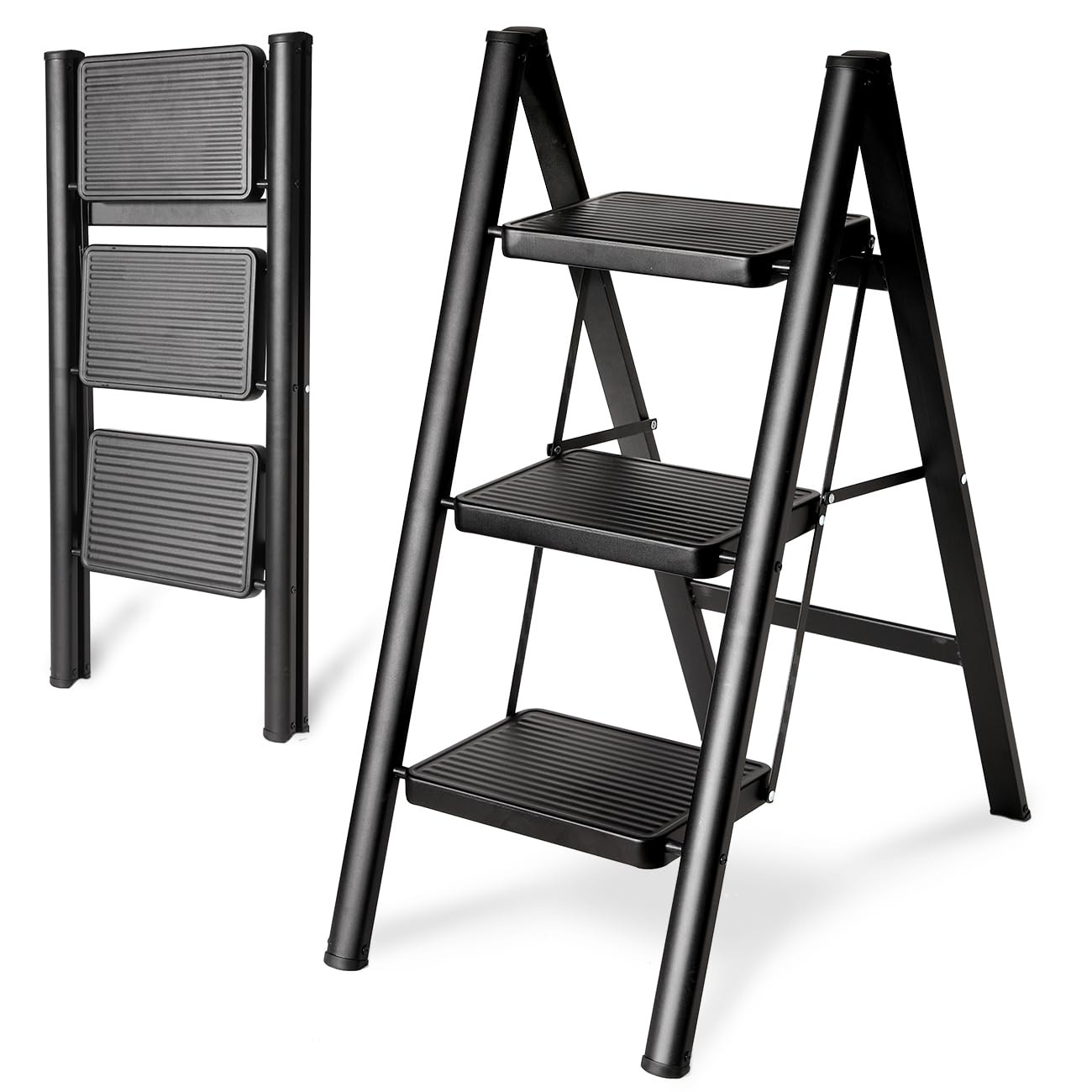 Step Ladder 3 Folding 330 Lb Capacity Stool Black SL04-3SBK Double Elite Sturdy