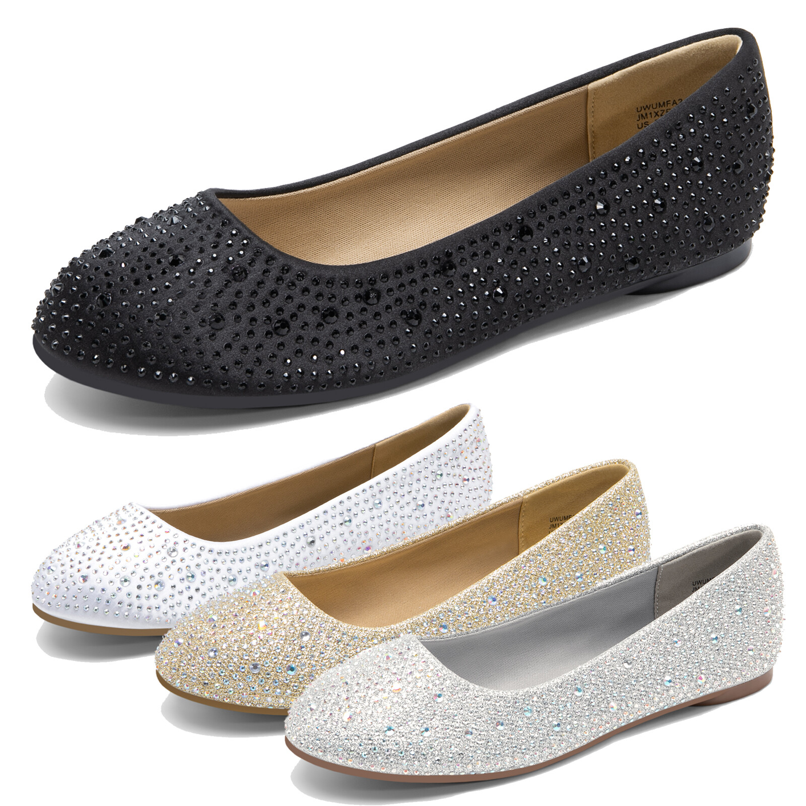 Women Rhinestone Ballet Flats Shoes Round Toe Slip On Office Casual Shoes